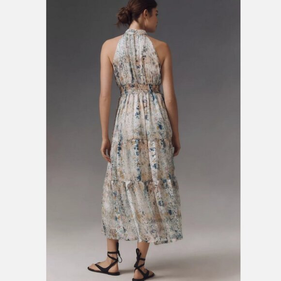 Anthropologie The Somerset Maxi Dress Halter Edition Blue Floral Size L NWT - Picture 2 of 7